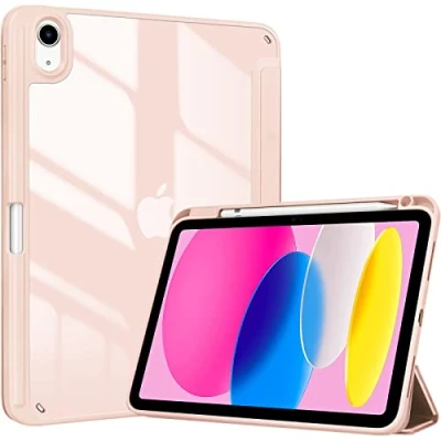 Afbeelding van ProCase Hoes voor iPad 10e generatie 2022 10,9 inch met penhouder, stootvaste smart case cover transparante achterzijschaal, beschermhoes, compatibel generatie, roségoud