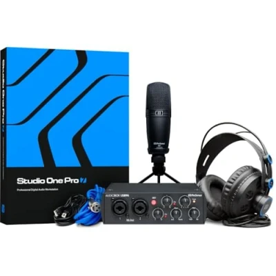 Afbeelding van PreSonus AudioBox 96 Studio 25 jarige jubileumuitgave interface, microfoon, hoofdtelefoon en software