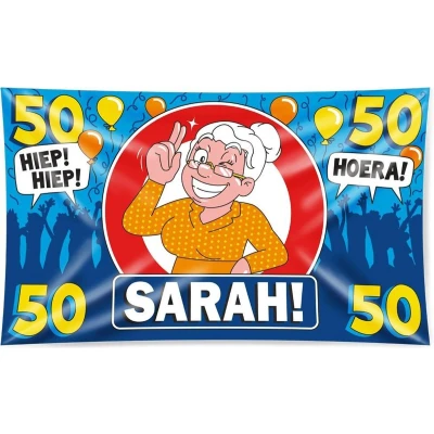 Afbeelding van Gevelvlag 50 jaar Sarah verkeersbord XXL 150x90cm