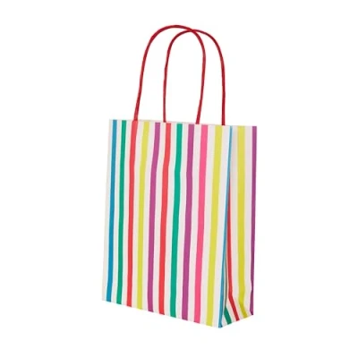 Afbeelding van Talking Tables Verpakking met 8 gestreepte regenboog feestzakjes van papier voor jongens of meisjes, verjaardag, babyshower, bruiloft, pick n mix, karton, meerkleurig, 2,5 x 16,5 25 cm
