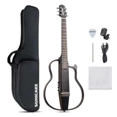 Afbeelding van SONICAKE QGT 01 Elektrische akoestische gitaar, draagbare behuizing van massief mahonie, eenvoudig te monteren frame, multi corpus vorm, sim preamp, Gigbag en accessoires