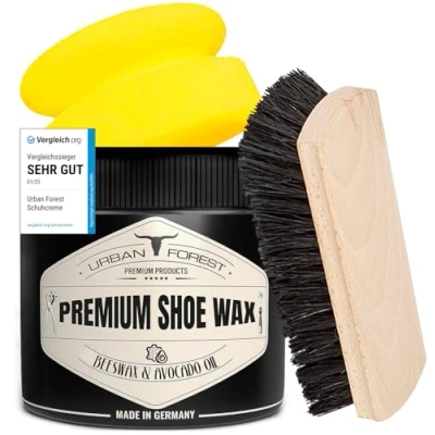 Afbeelding van Urban Forest® Premium schoenwas als schoenpoetsset voor leerverzorging en schoenverzorging, bestaande uit kleurloze schoensmeer, hoogwaardige polijstborstel spons, Made in Germany