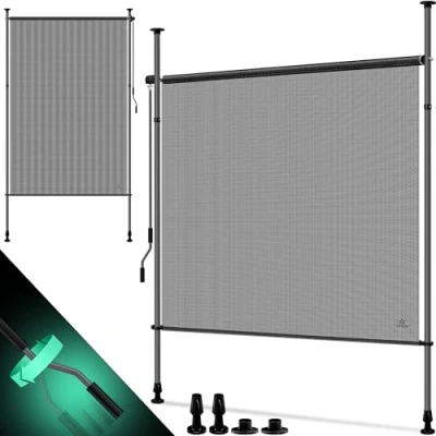 Afbeelding van KESSER® Klemluifel, verticale zonwering, 120 x 310 cm, uittrekbaar en ondoorzichtig, luifel met handslinger, zonder boren, balkon, inkijkbescherming windscherm, voor tuin terras,