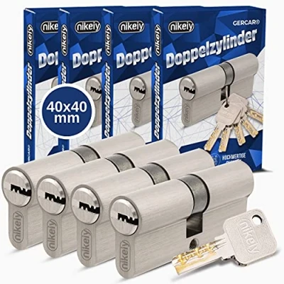 Afbeelding van GERCAR Pro Profielcilindersloten, 40/40, massieve sluitcilinder, gelijksluitend set van 4 dubbele cilinders, mat messing, inclusief 10 sleutels keersleutels lengte: 80 mm, A: 40 B: 4x