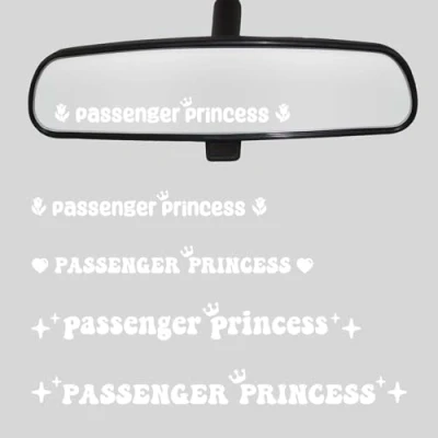 Afbeelding van Passenger Princess Car Accessories, 4 Pack Vinyl Stickers, Rose Heart Star Crown Cute Stickers and Decals, Fun Decor for Truck Window Mirror (Wit)