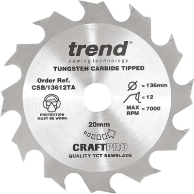 Afbeelding van Trend CSB/13612TA Craft Pro Dunne Kerf TCT Cirkelzaagblad, 136mm x 12 Tanden 20mm Boring, Wolfraamcarbide getipt