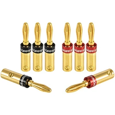 Afbeelding van Poppstar 8x High End Bananenstekker, voor Luidsprekerkabel (Vastgeschroefd tot 4 mm², gesoldeerd 5 mm²), Speakers, Luidspreker, AV Receiver, 24k Verguld (4x zwart, 4x rood)