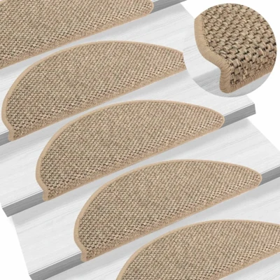 Afbeelding van Trapmatten zelfklevend 15 st sisal look 65x21x4 cm donkerbeige