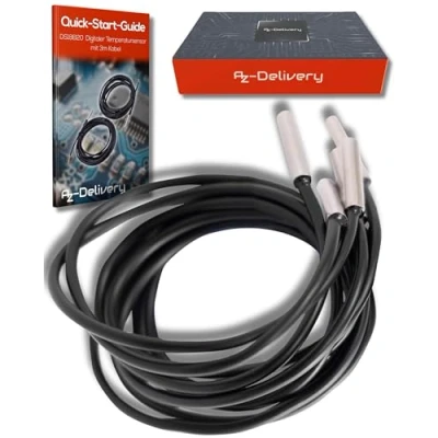 Afbeelding van AZDelivery 2 x 3m Kabel DS18B20 Digitale Roestvrij Staal Temperatuursensor, Waterdicht compatibel met Arduino en Raspberry Pi Inclusief E Book!