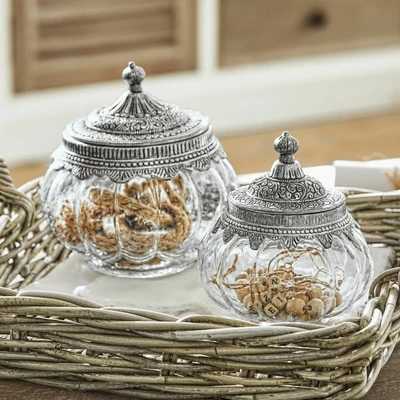Afbeelding van LOBERON Glazen pot set van 2 Madelon helder/zilverkleurig