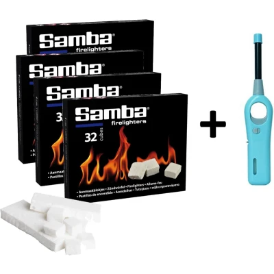 Afbeelding van Samba Aanmaakblokjes Wit Kerosine 4 x 32 Stuks Inclusief BBQ Aansteker