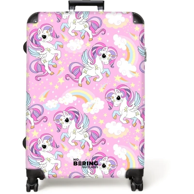 Afbeelding van NoBoringSuitcases.com® Koffer groot Reiskoffer lichtgewicht Magische eenhoorns en regenbogen Rolkoffer met 4 wielen Grote trolley XL 98 liter bagage