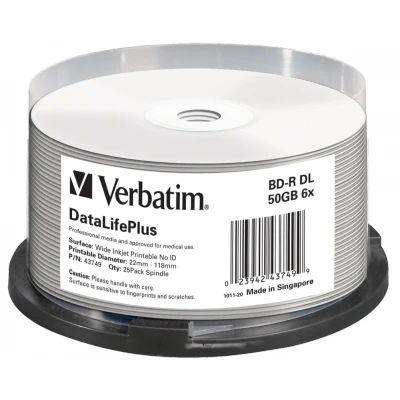Afbeelding van BD R 50GB VERBATIM Blu Ray Double Layer NO ID bedrukbaar 6x Speed Cakebox 25 stuks