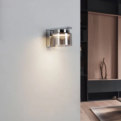 Afbeelding van Lucande Diano wandlamp, rookgrijs, ijzer, glas