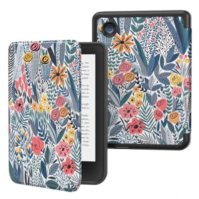 Afbeelding van MoKo Hoesje voor Kobo Clara BW/Clara Colour/Clara 2E 6 inch, ultradun lichtgewicht met automatische wake/slaaphoes, foliohoes Kleur inch 2024, blauw blad bloem