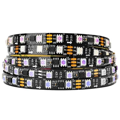 Afbeelding van BTF LIGHTING WS2811 RGB adresseerbare droom kleur ledstrip 5 m 60 leds/m 20 pixels/m 300 leds 100 pixels IP30 niet waterdicht zwart PCB flexibel DC12V looplichteffect