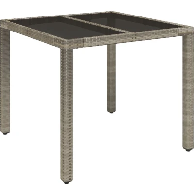 Afbeelding van Tuintafel met glazen blad 90x90x75 cm poly rattan grijs