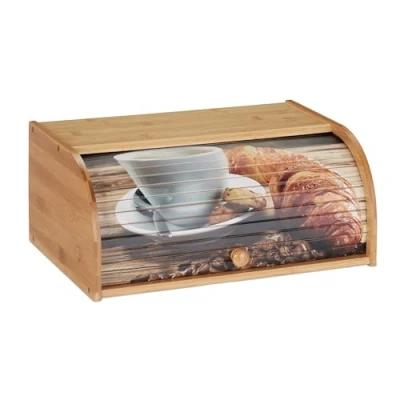 Afbeelding van Relaxdays broodtrommel met schuifdeksel brood bewaardoos bamboe brooddoos