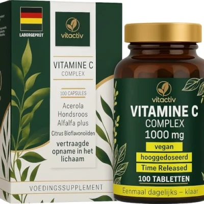 Afbeelding van vitamine C 1000 mg Complex + Acerola, hooggedoseerde met vertraagde afgifte, voor normalisering van het immuunsysteem, acerola kers (100 tabletten)