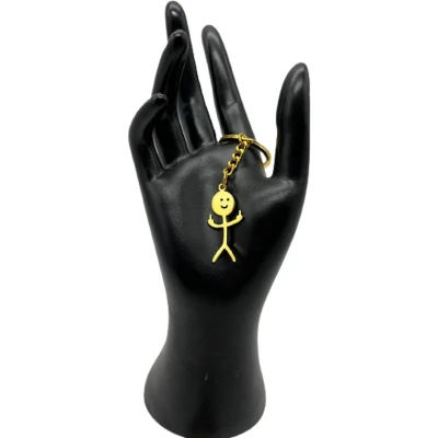 Afbeelding van Stick Figure, Middelvinger, Sleutelhanger, Middle Finger, Smile, Smiley, Goudkleurig