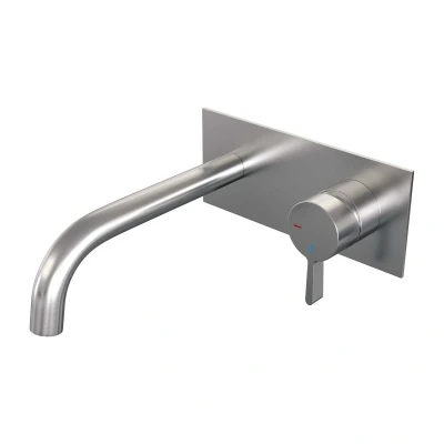 Afbeelding van Brauer Brushed Edition Wastafelmengkraan inbouw gebogen uitloop links hendel middel dik afdekplaat model E 1 PVD geborsteld RVS