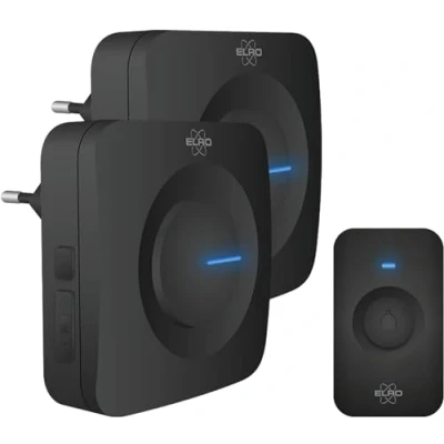 Afbeelding van Plug in deurbel ELRO (Draadloos, 300 meter, 110 dB, Ledindicator, 2 ontvangers, Zwart)