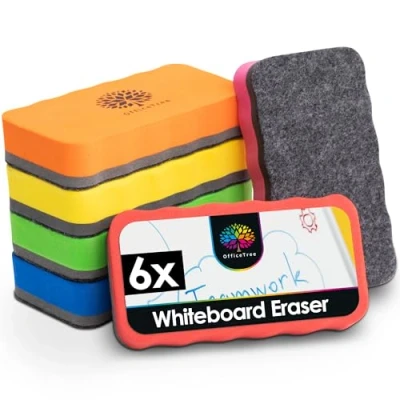 Afbeelding van OfficeTree Whiteboard Wisser Magnetisch Whiteboardwisser 5 Stuks Kleuren Verwijdert Betrouwbaar Lettertypen en Tekeningen op Whiteboard, Flipchart Magneetprikborden