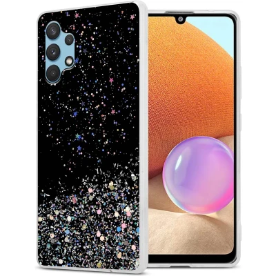 Afbeelding van Cadorabo Hoesje geschikt voor Samsung Galaxy A32 4G in Zwart met Glitter Beschermhoes van flexibel TPU silicone fonkelende glitters Case Cover Etui