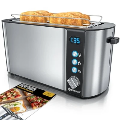 Afbeelding van KESSER® broodrooster met broodjesopzetstuk, automatische lange sleuf 6 bruiningsniveaus + ontdooi en opwarmfunctie, uitschakeling, liftfunctie, incl. kruimelplaat