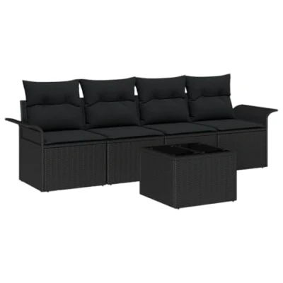 Afbeelding van vidaXL 5 delige Tuin Sofa Set met Kussens Zwart Poly Rattan