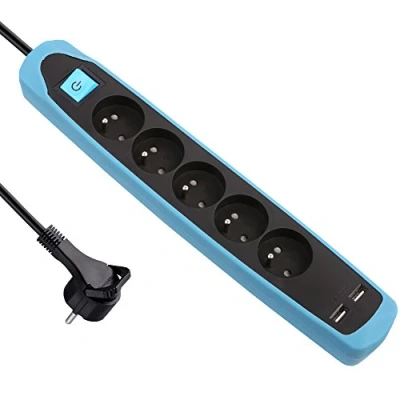 Afbeelding van Electraline Gummy 35617 stekkerdoos met 5 stopcontacten en 2 USB poorten, siliconen afdekking, schokbestendig, kabel m, platte stekker