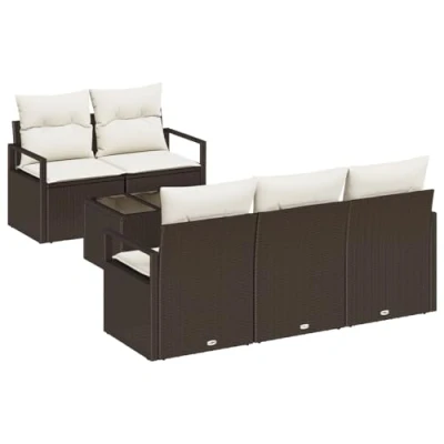 Afbeelding van vidaXL 6 delig Tuin Sofa Set met Kussens Bruin Poly Rattan