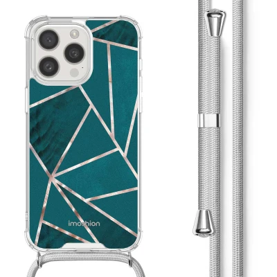 Afbeelding van Apple iPhone 15 Pro Hoesje Kunststof iMoshion Softcase/Koordhoesje/Backcover Petrol Green Graphic Telefoonhoesje