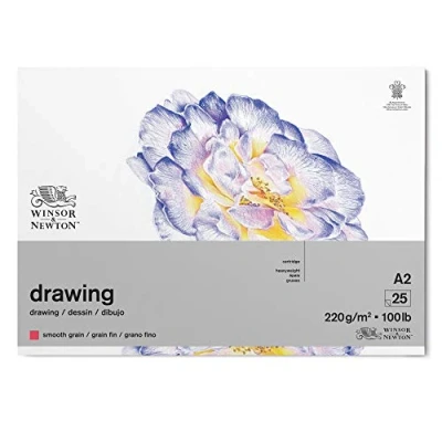 Afbeelding van Winsor &amp; Newton 6689743 tekenpapier in blok 25 vellen A2, 220 g/m², fijne korrel, natuurlijk wit, zuurvrij archiefbare kwaliteit, bestand tegen veroudering voor fineliner, inkt, kleurpotlood