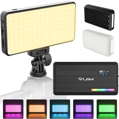 Afbeelding van VIJIM RGB Multi Color LED lamp VL196 3000 mAh accu 20 scenes USB C 1/4inch schroefaansluiting Zwart