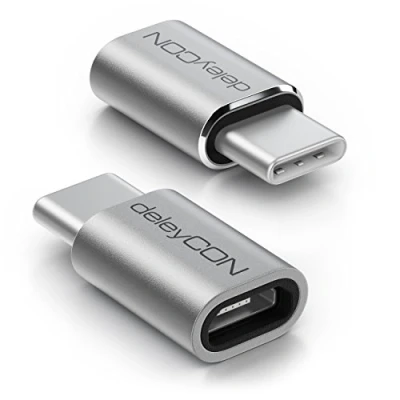 Afbeelding van deleyCON 2 Stuks USB C Adapters van Aluminium Micro Aansluiting naar Stekker voor Opladen en Synchroniseren Apple Samsung Google Huawei Xiaomi Smartphone Tablet Laptop Zilver