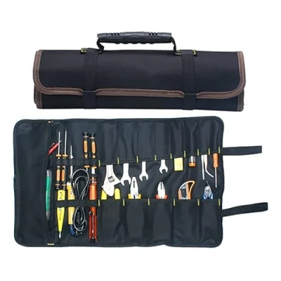 Afbeelding van Draagbare Gereedschap Tas BE Tool 22 Zakken 600D Oxford Canvas Roll Up Bag Grote Tote Carrier Organizer, Gemakkelijk Opslag &amp; Draagbaar Beste voor Ambachtelijke Handymen Reparaties Zwart