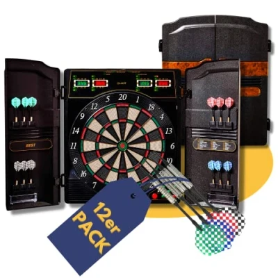 Afbeelding van Best Sporting Oxford Evolution elektronisch dartbord met led indicatoren, e 12 dartpijlen en reservepunten, dartbordkast walnootlook