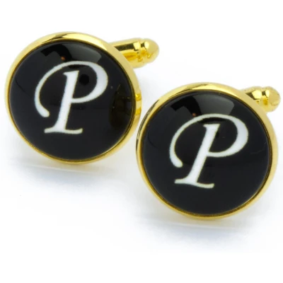 Afbeelding van Manchetknopen Letters Initialen Letter P Goud Zwart