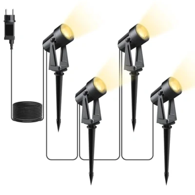 Afbeelding van Svater tuinverlichting, set van 4, 3 W led tuinspots met stekker, warm wit, tuinverlichting grondpen, IP65 waterdicht, voor buiten, tuin, gazon