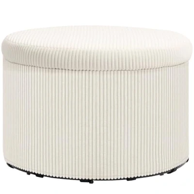 Afbeelding van HOMCOM Sitzhocker mit Stauraum Hocker Deckel, Runder Polsterhocker Fußhocker Cord Optik für Wohnzimmer, Schlafzimmer 60 x 41 cm Beige