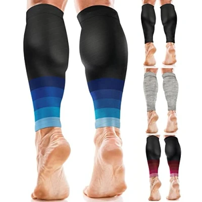 Afbeelding van aZengear Kuitbandage voor Mannen en Vrouwen, Kuitcompressiekousen, Kalfmouwen, Kuitbrace, Elastische Kuitsteun Scheenbeenspalken, Spierkrampen (Zwart met blauw, XXL)