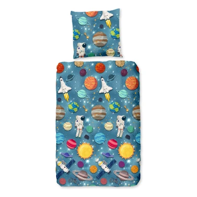 Afbeelding van Good Morning Kinderdekbedovertrek &quot;planeten / ruimte&quot; Blauw (135x200 cm) Katoen Flanel