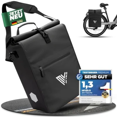 Afbeelding van MIVELO 2 in 1 fietstas voor bagagedrager, bagagedragertas, 100% waterdicht, bagagedrager (zwart, 25 l)
