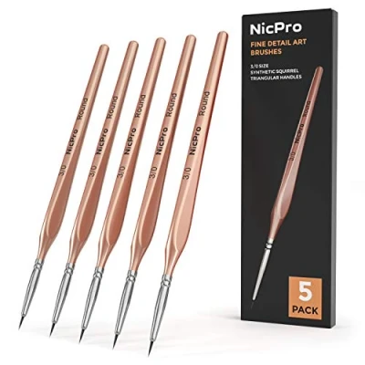 Afbeelding van Nicpro Detail Penselen 5 STKS Extra Fijne Tip 000 Professionele Miniatuur Schilderen Kunstenaar Set Ronde 3/0 voor Micro Aquarel Olie Acryl Craft Modellen Rock Army Verf op Nummer Volwassenen