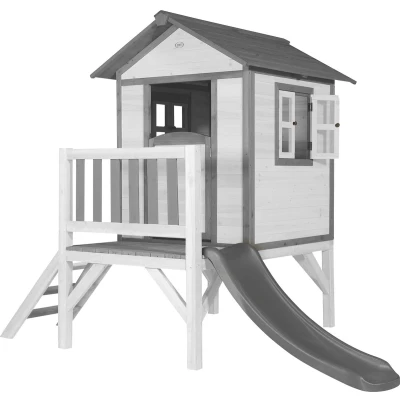 Afbeelding van AXI Speelhuis Beach Lodge XL Wit met Klassiek Grijze Glijbaan op palen veranda