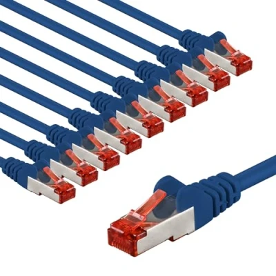 Afbeelding van goobay 65970 CAT6 netwerkkabel set van 10 / patchkabel afgeschermd S/FTP/CU ethernetkabel, PiMF, LSZH/Cat 6 kabel met Gbits/blauw/10 x 1 m