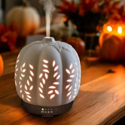 Afbeelding van Earnest Living Etherische olieverspreider witte pompoen keramische diffuser 250 ml timers nachtverlichting en automatische uitschakelfunctie thuiskantoor luchtbevochtiger aromatherapie voor