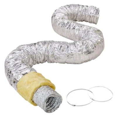Afbeelding van VEVOR Droogafvoerslang, 127 mm geïsoleerde flexibele buis 7,62 m lang met 2 kanaalklemmen, zware drielaagse bescherming voor HVAC verwarming, koeling, ventilatie en uitlaat, R 4.2 vlamweerstandswaarde