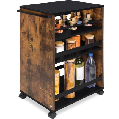 Afbeelding van bomoe Bengt Keukentrolley op Wieltjes 50x79x38 cm Serveerwagen Hout met 3 Planken &amp; FSC® werkblad Bruin Zwart